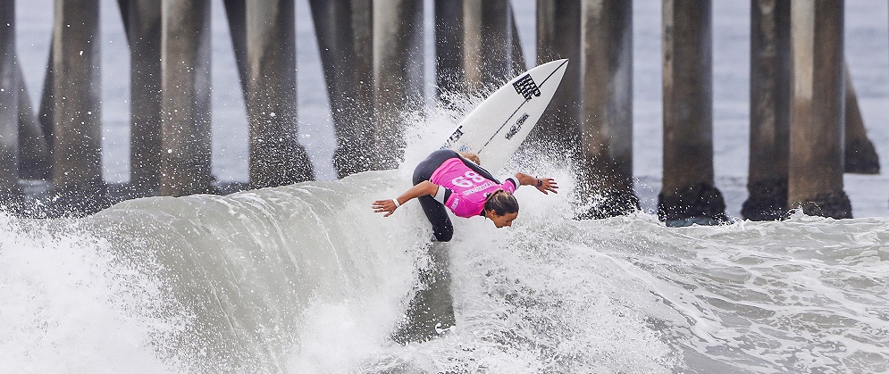 Sally Fitzgibbons of Australia advanced directly to Round Three of the VANS US Open of Surfing after winning Heat 4 of Round One in 4 - 5 foot conditions at Huntington Beach, California, USA today.