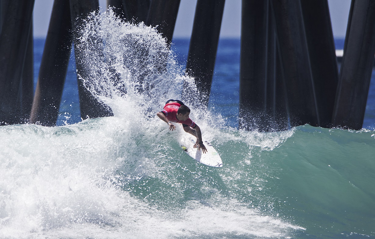 Filipe Toledo of Brazil advanced to Round Four of the VANS US Open of Surfing after winning Heat 6  of Round Three at Huntington Beach, California, USA.