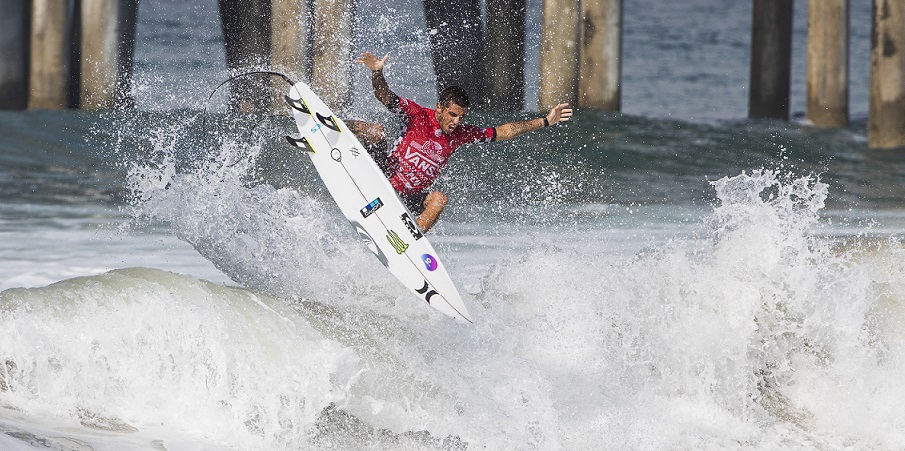 Filipe Toledo of Brazil won Heat 4 of Round Five and advanced into the Quarterfinals at The VANS US Open of Surfing in Huntington Beach, CA, USA.
